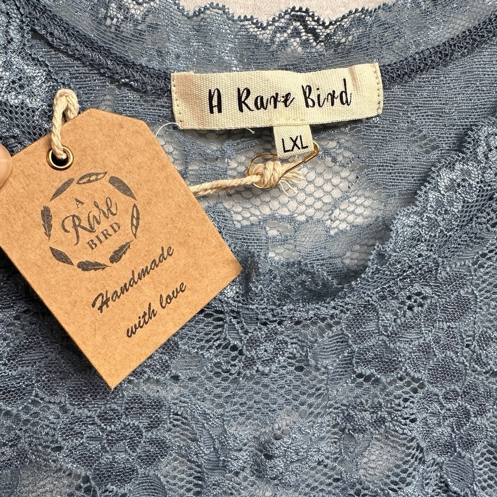 A Rare Bird Lace Layer Shirt L/XL Top Denim Sheer Whimsical Floral Ethereal New - Picture 3 of 7
